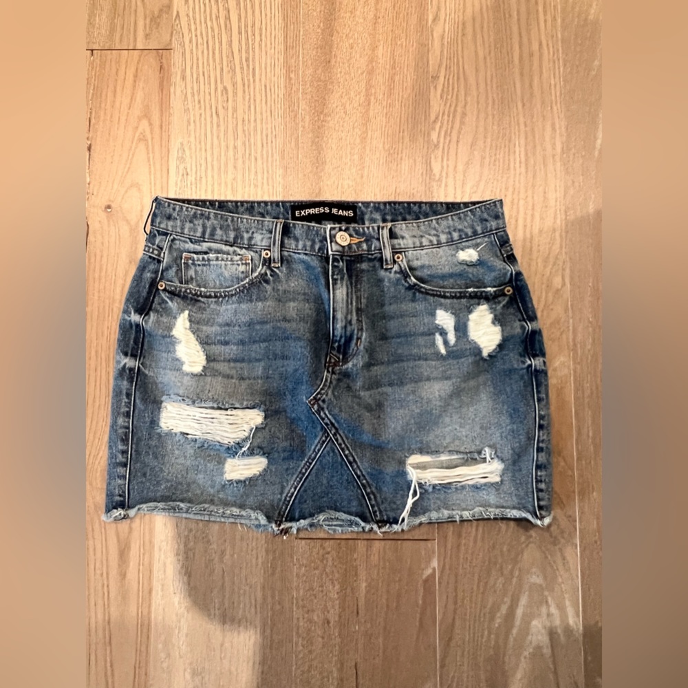 Women’s - Express Distressed Jean Mini Skirt